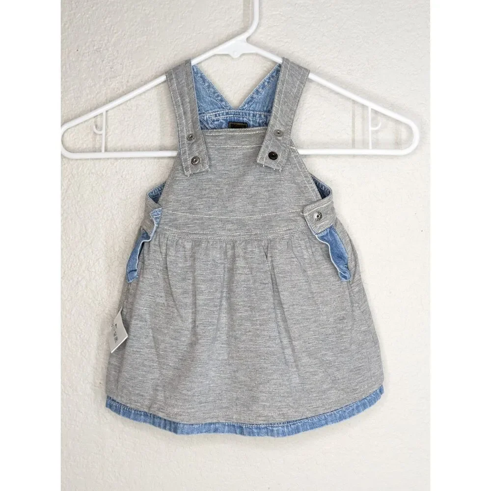 Vintage Baby Gap Y2K Denim Jumper Overall Dress Sz 3-6 Mos Teddy Bear Logo Lined